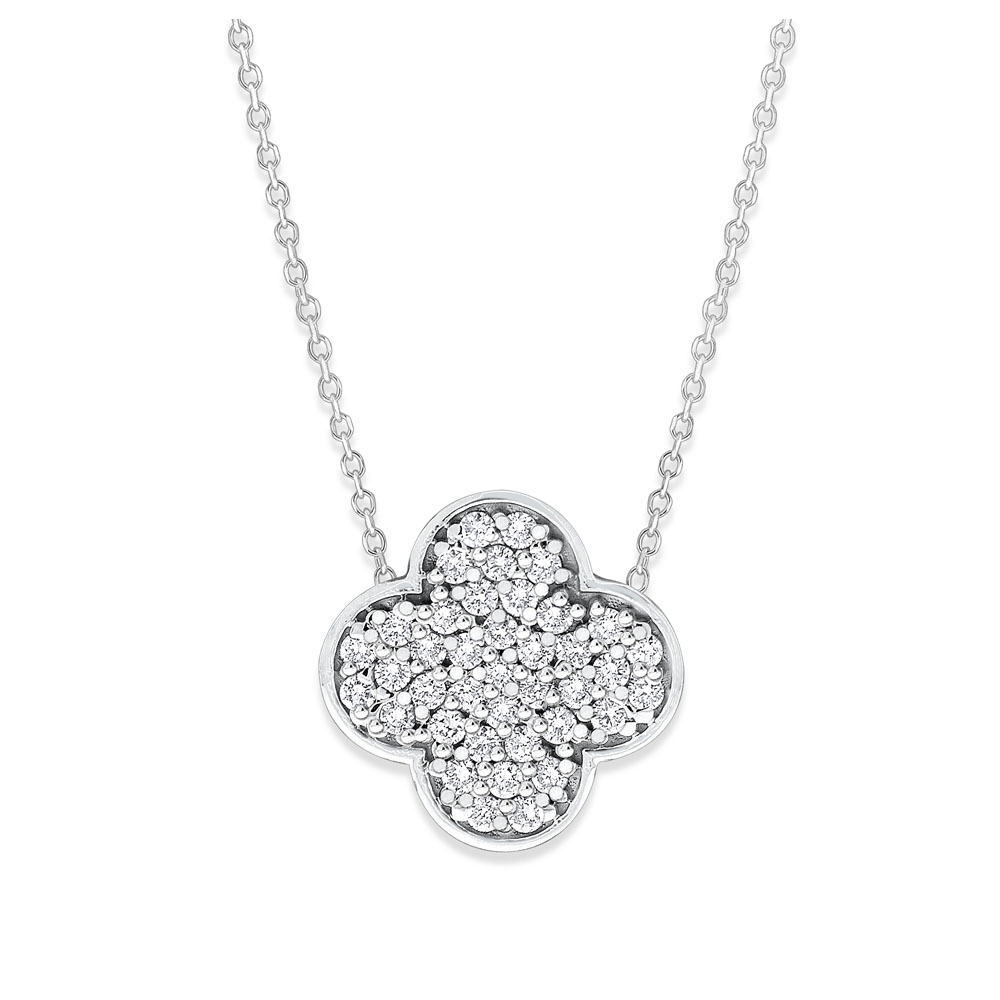 Diamond Pave Clover Necklace In 14K White Gold With 39 Diamonds