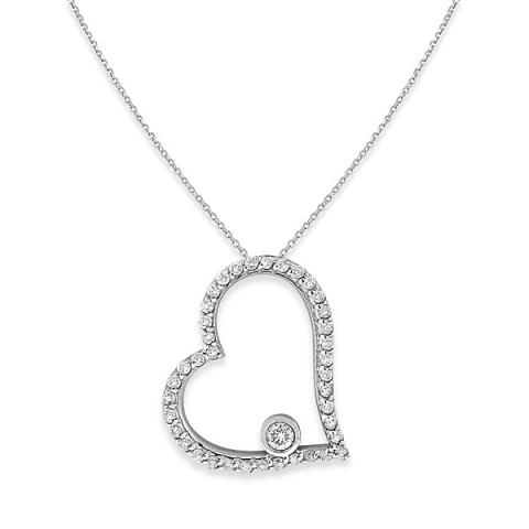 Diamond Open Heart Necklace In 14k White Gold With 40 Diamonds Weighing 