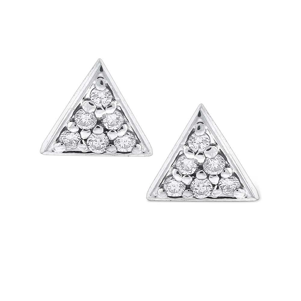 Diamond Triangle Stud Earrings in 14K White Gold with 12 Diamonds ...