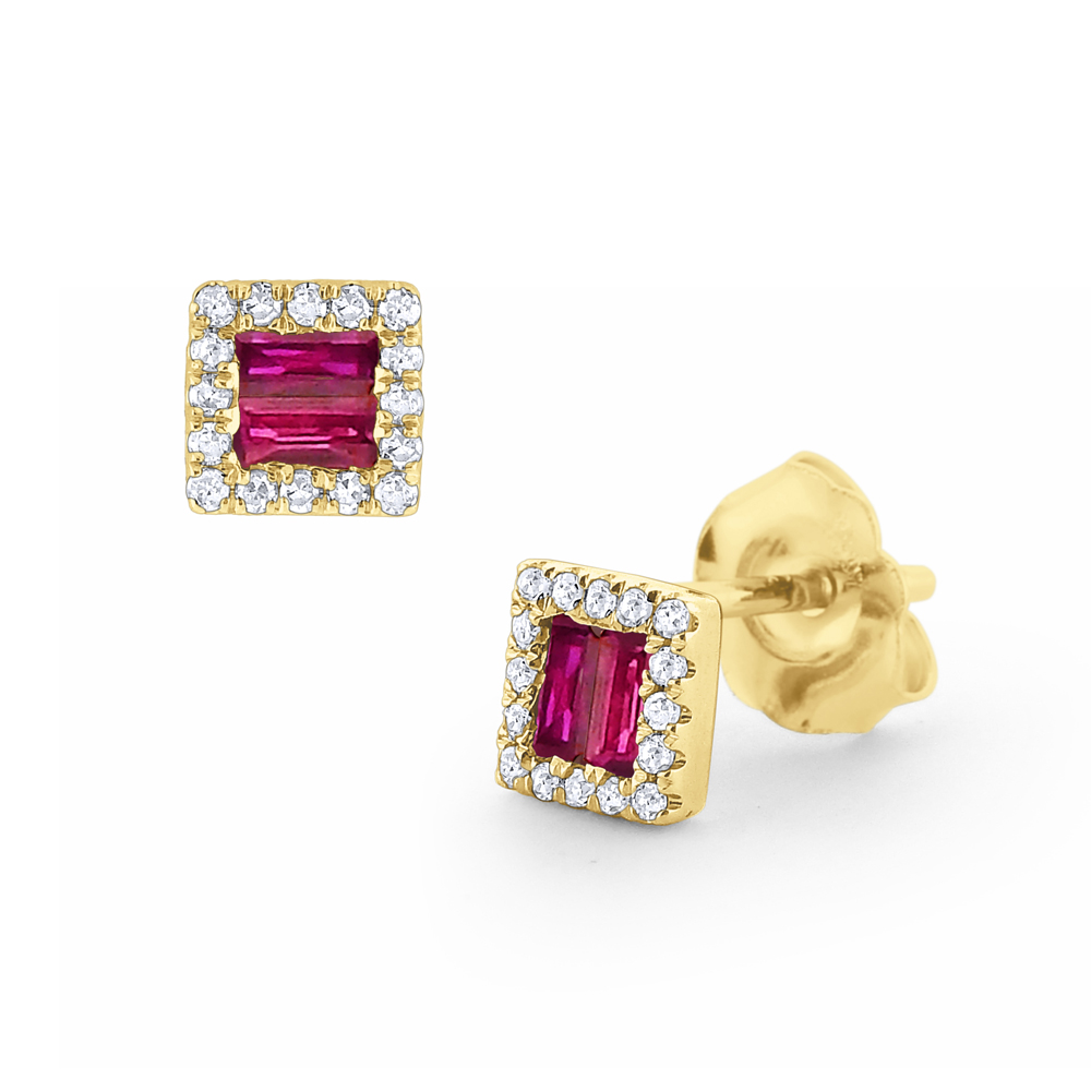 Ruby Diamond Stud Earrings Set In Kt Gold