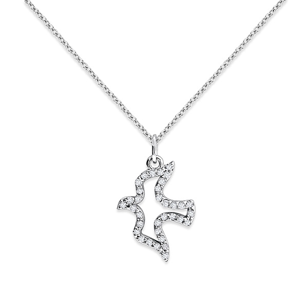 Diamond Bird Necklace in 14k White Gold with 34 Diamonds weighing .15ct tw.