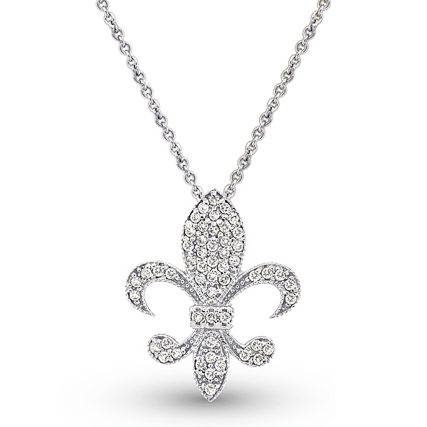 Diamond Medium Fleur Di Lis Necklace in 14k White Gold with 54 Diamonds ...