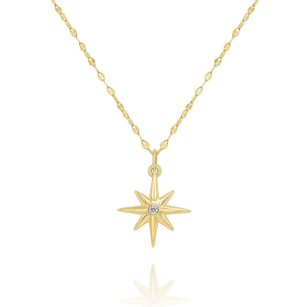 14k Gold and Diamond Starburst Necklace, 18