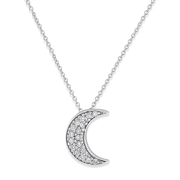 Diamond Half Moon Necklace in 14k White Gold with 17 Diamonds weighing ...