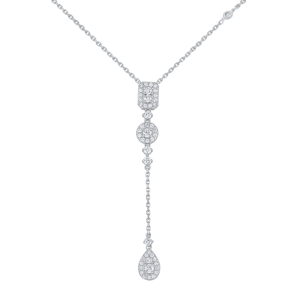 Diamond “Y” Drop Necklace Set in 14 Kt. Gold
