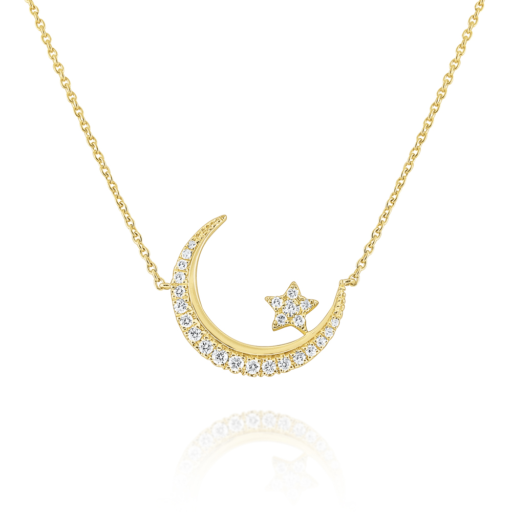 14K Gold and Diamond Moon/Star Necklace