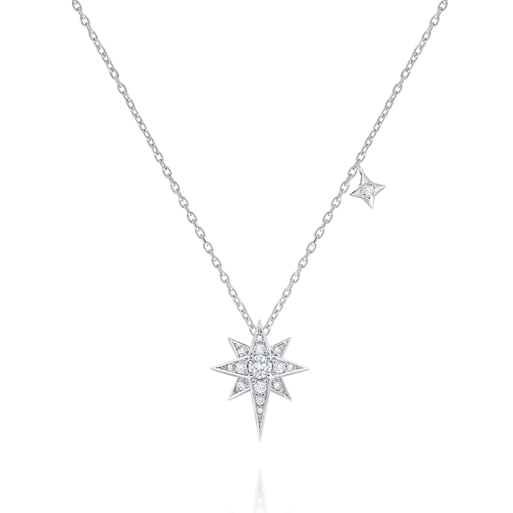 14K Diamond Double Star Necklace