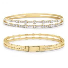 14k Gold and Diamond Double Row Bangle