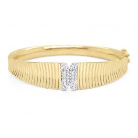 14k Gold and Diamond Textured Bangle Bracelet