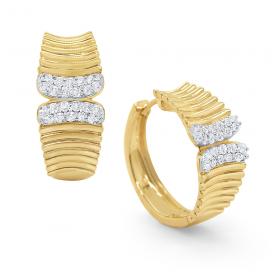 14k Gold and Diamond Textured Earrings