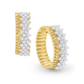 14k Gold and Diamond Textured Hoop Earrings 