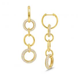 14k Gold and Diamond Circle Link Earrings