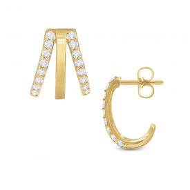 14k Gold and Diamond J Hoop Earrings