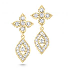 14k Gold and Diamond Floral Earrings