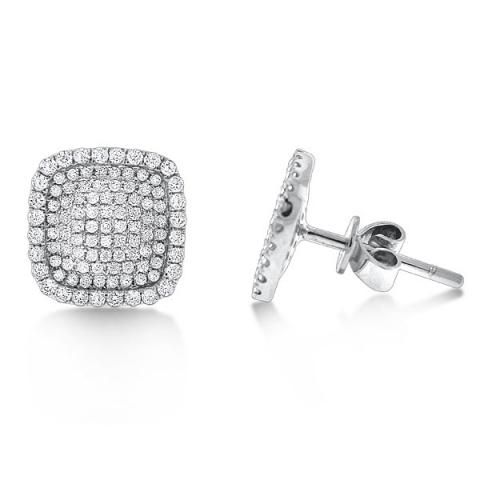Diamond Large Square Shaped Earrings in 14K White Gold with 202 ...