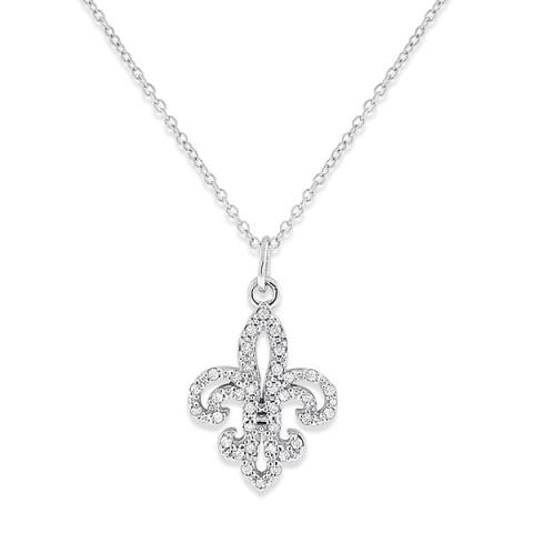 Diamond Fleur Di Lis Necklace in 14k White Gold with 36 Diamonds ...